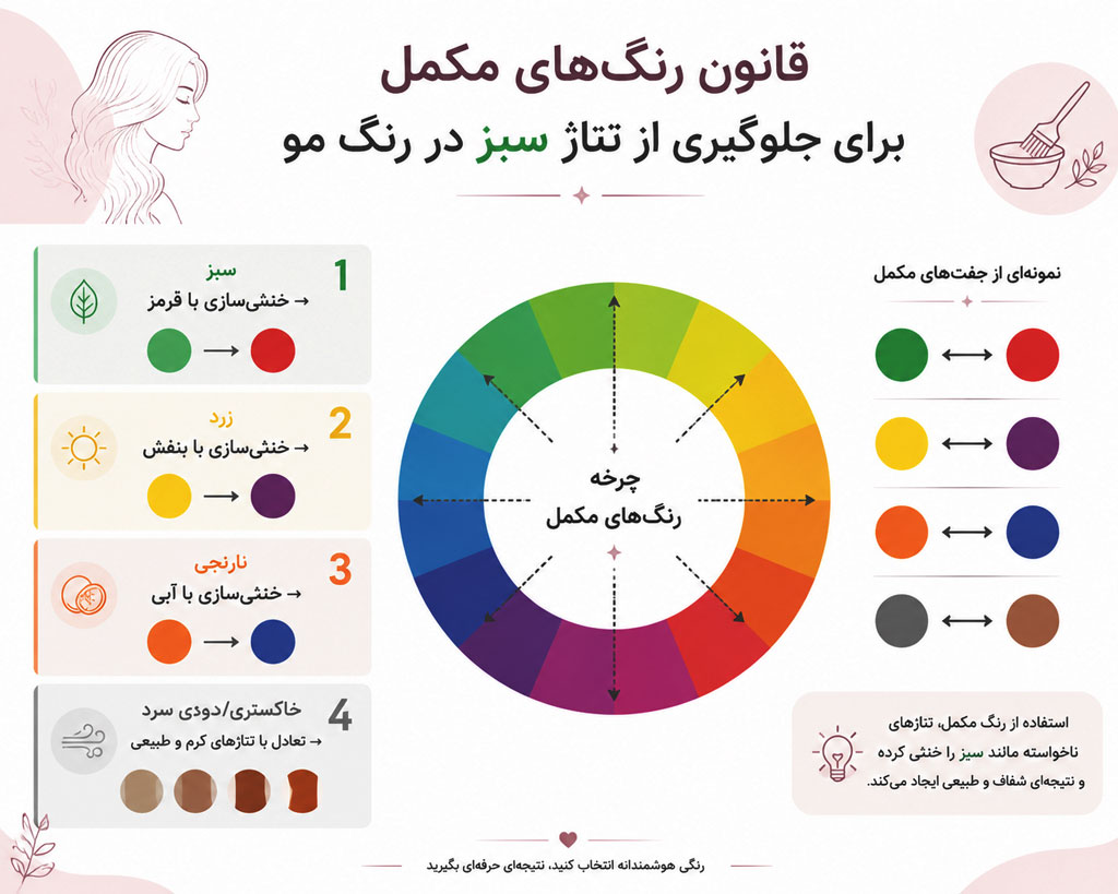اصلاح تناژ سبز در رنگ مو